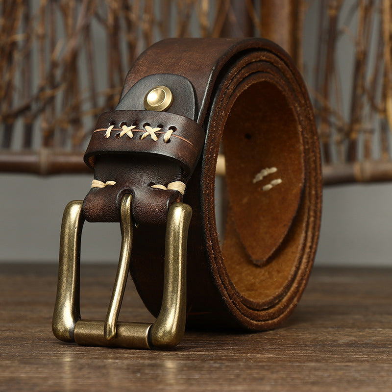 Washed-out Vintage First Layer Cow Leather Pin Buckle Jeans Belt GO Buy