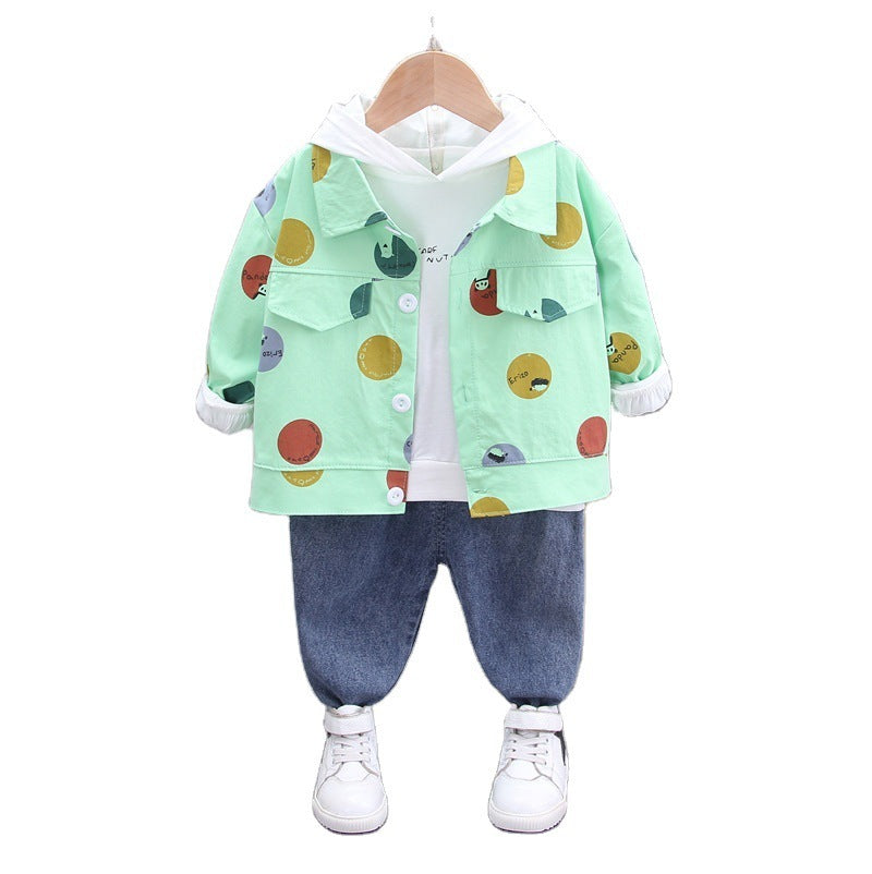 Children's Hooded Long-sleeved Sweater All-match Denim Trousers Children's Three-piece Suit GO buy