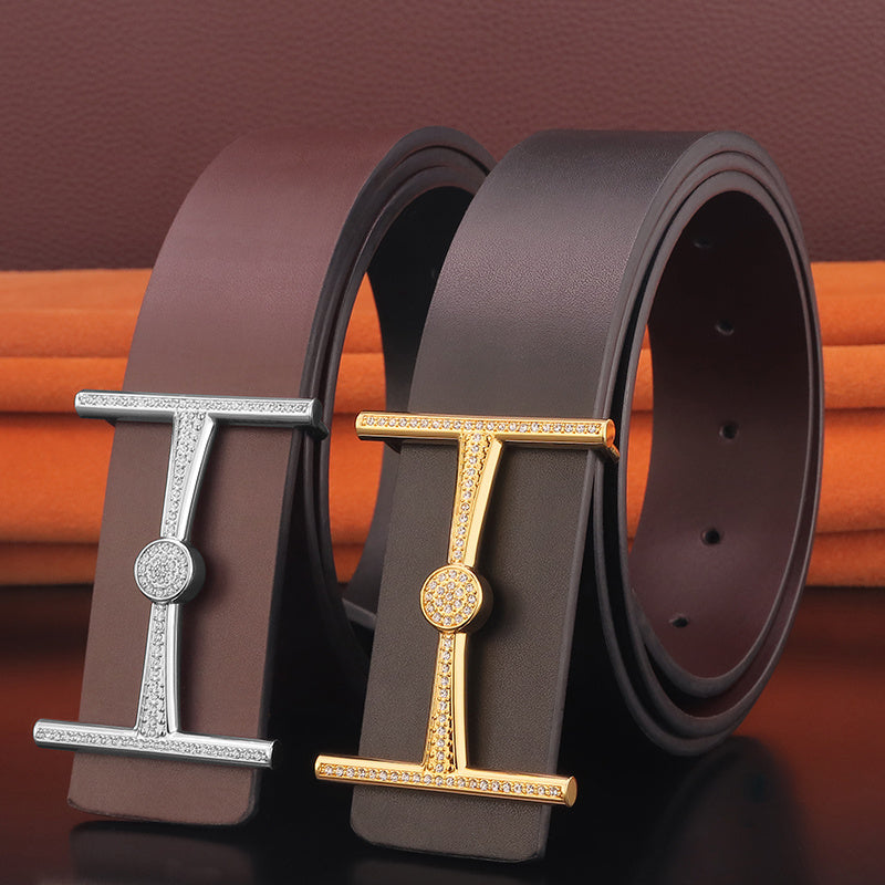 Men's Leather Smooth Buckle Simple Youth Belt GO Buy