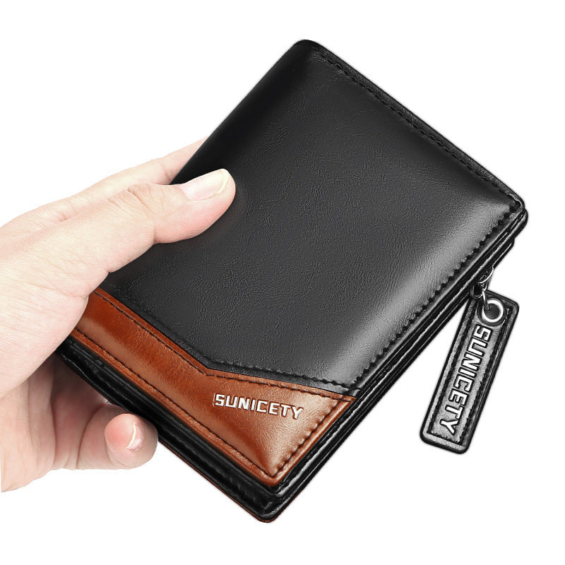 PU Leather Multifunctional Zipper Short Men's Wallet GO Buy