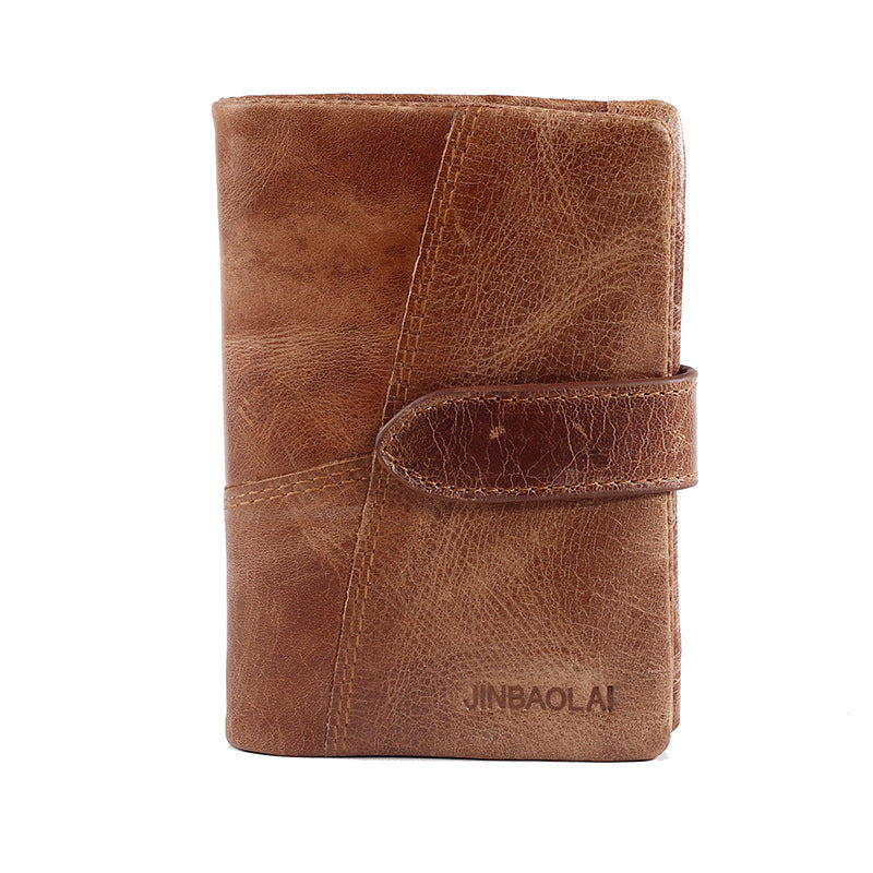 First Layer Cowhide Men's Wallet Vintage Zipper Buckle Leather Short Wallet GO Buy