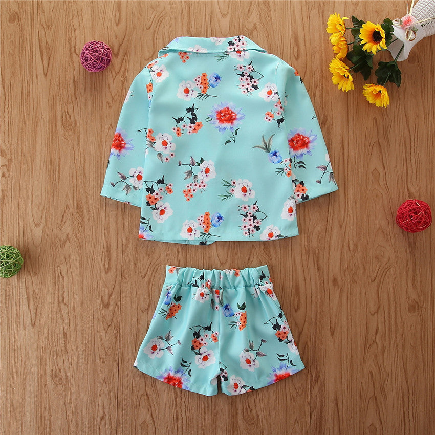 Girls Spring Western Style Suit Flower Suit Jacket And Shorts GO buy