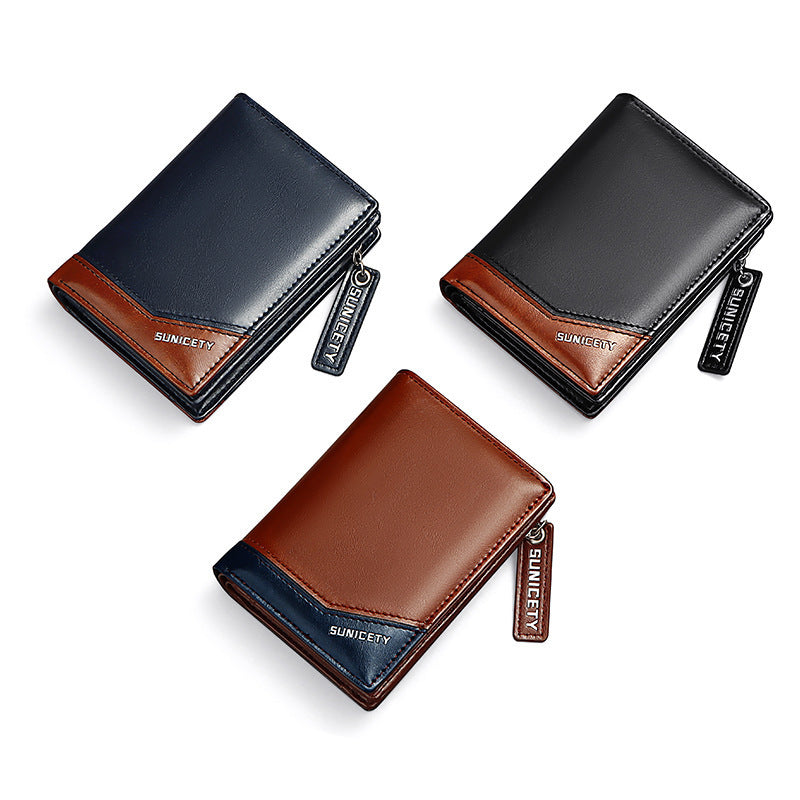 PU Leather Multifunctional Zipper Short Men's Wallet GO Buy