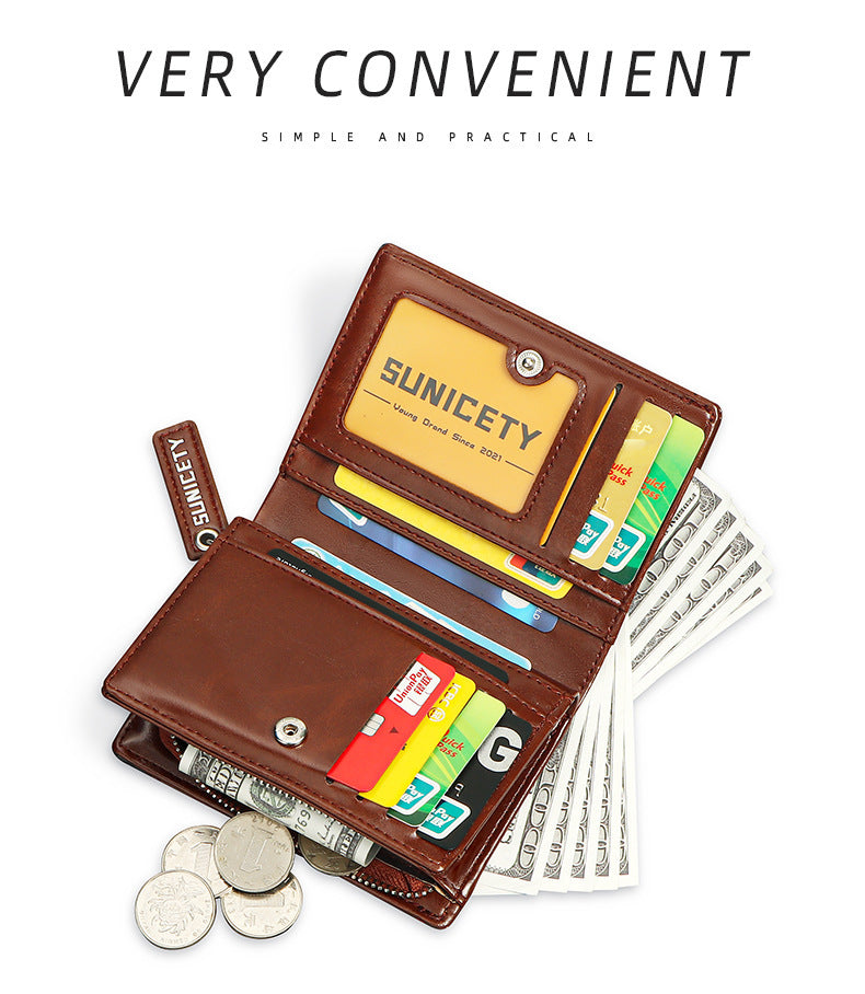 PU Leather Multifunctional Zipper Short Men's Wallet GO Buy