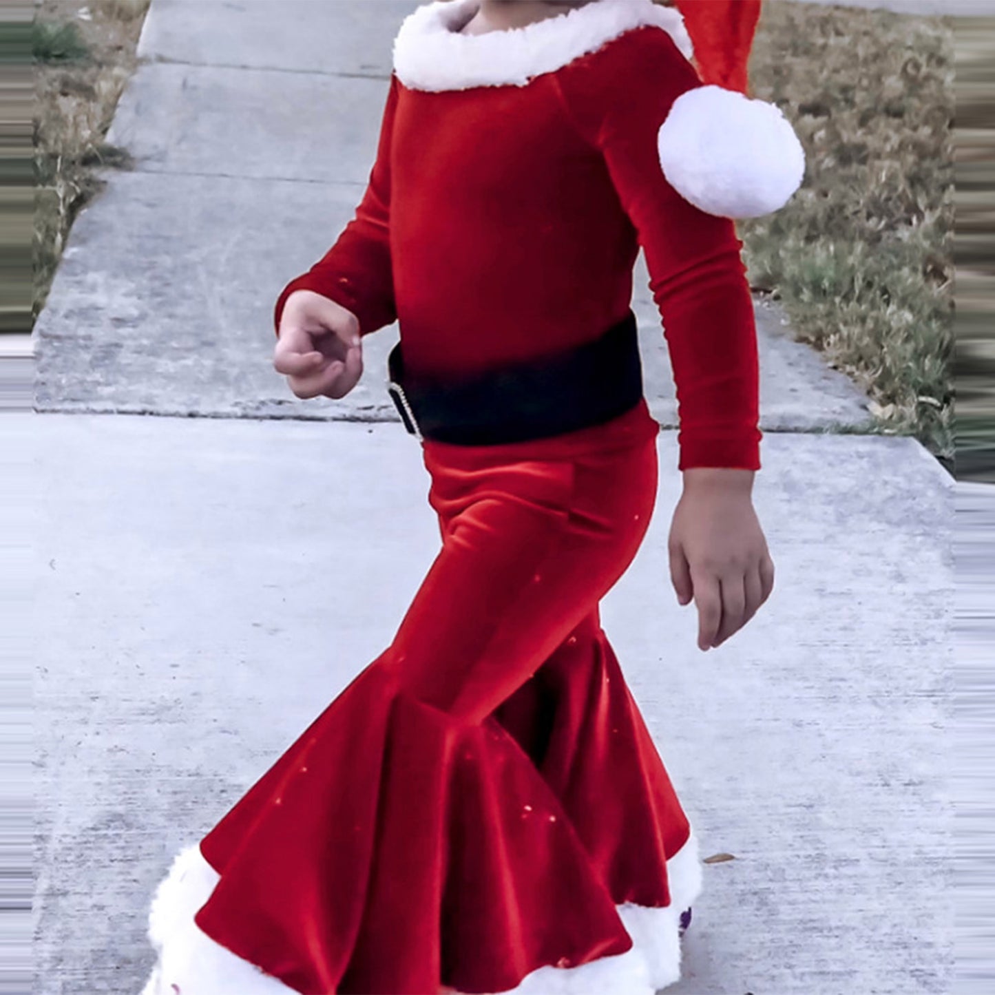 Winter Christmas Long-sleeved Shirt Bell Bottoms Hat Three-piece Children's Clothing GO buy