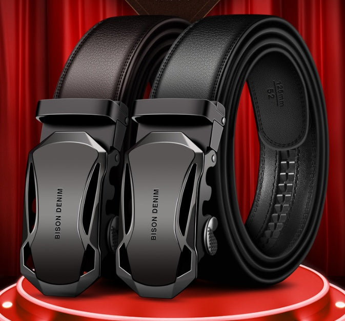 Men's Leather Belt Business Automatic Buckle Belt GO Buy