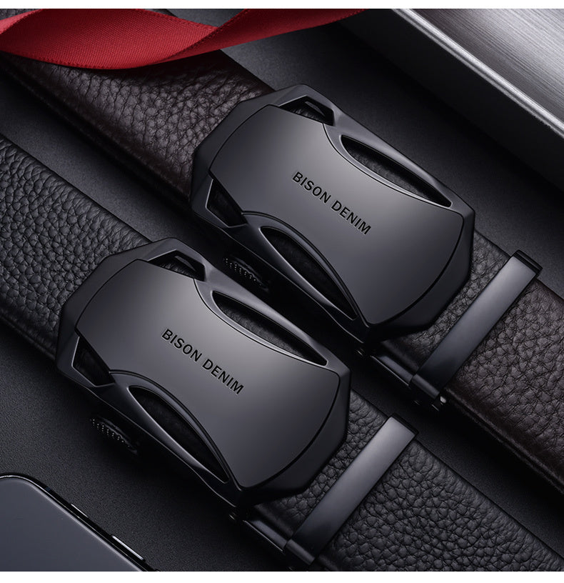Men's Leather Belt Business Automatic Buckle Belt GO Buy