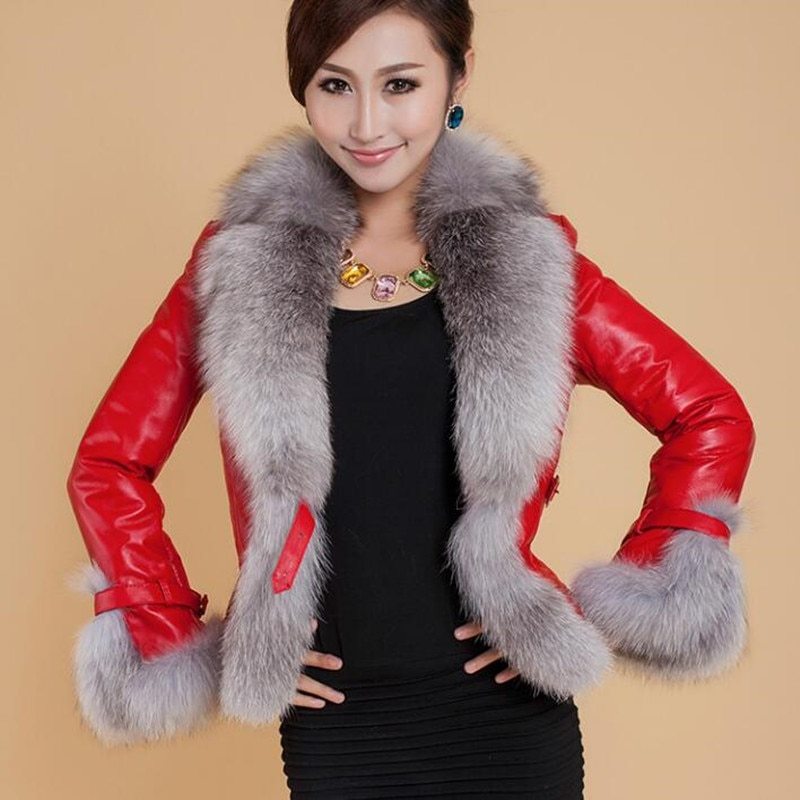 Best-selling Autumn Winter Jacket Woman Fur Coat Fashion Fox Fur Collar Women Coat Slim Short PU Leather Coat GO buy
