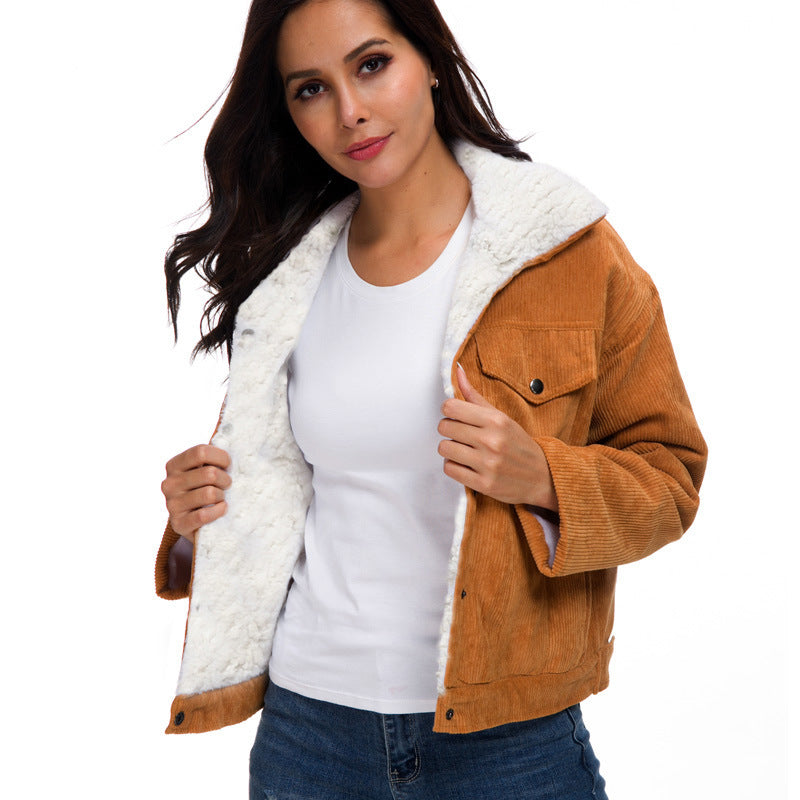 Corduroy lambskin padded jacket long GO buy