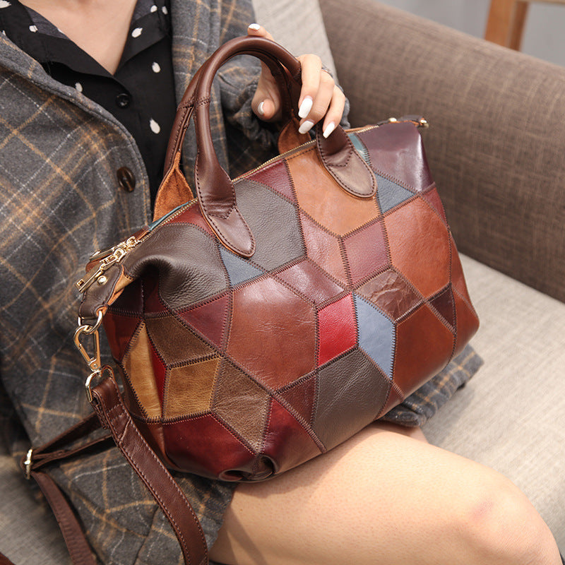 Contrasting Top Layer Cowhide One-shoulder Handbag GO Buy