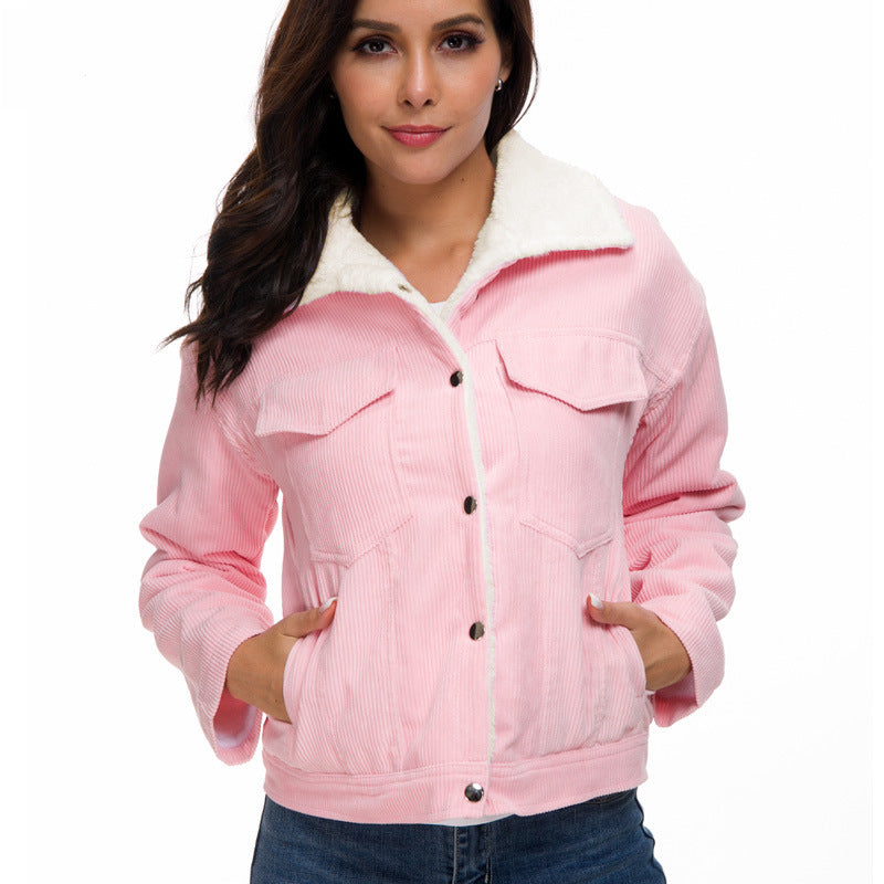 Corduroy lambskin padded jacket long GO buy