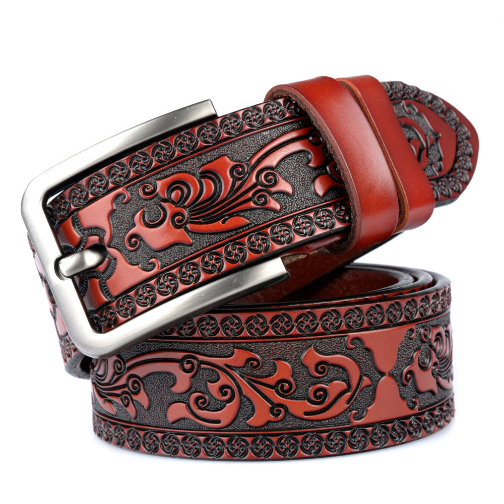 Carved Craft Men's Belt Fashion Cattlehide Leather Pant Belt GO Buy
