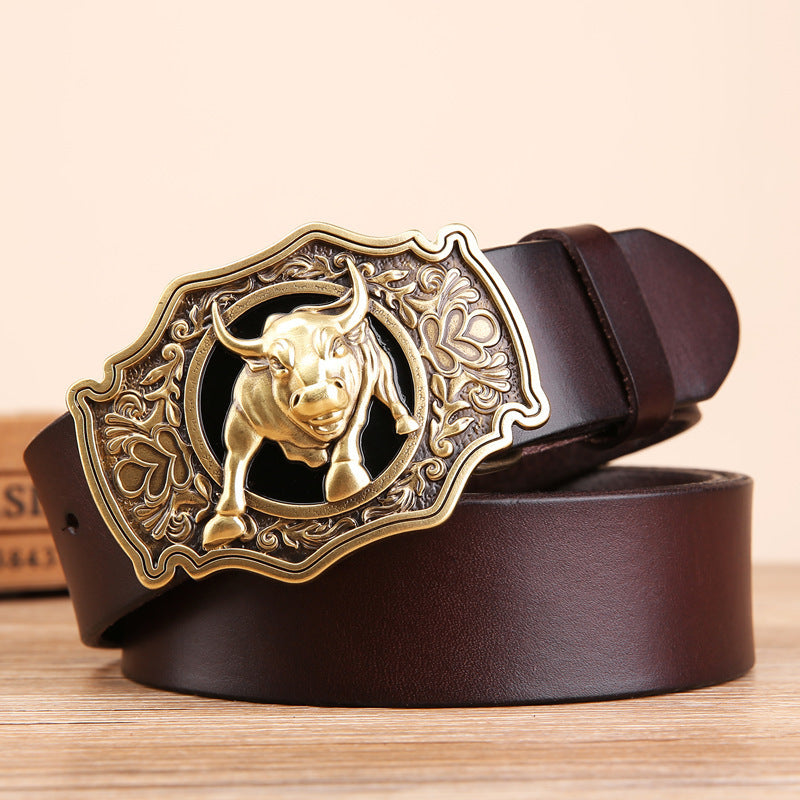 Cow Head Copper Buckle Belt Cowhide Smooth Buckle Belt GO Buy