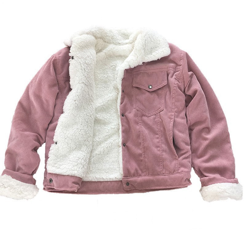 Corduroy lambskin padded jacket long GO buy
