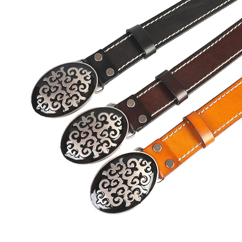 Leather Belt With Smooth Buckle For Men's Belt GO Buy