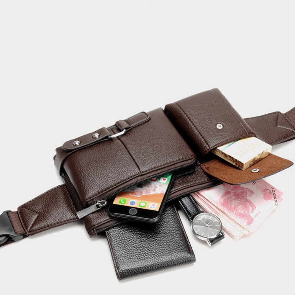 Men's Belt Bag Classic Solid Color PU Leather Waist Bag Outdoor Leisure Travel Fanny Pack Purse GO Buy