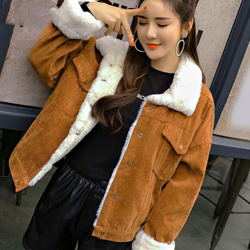 Corduroy lambskin padded jacket long GO buy