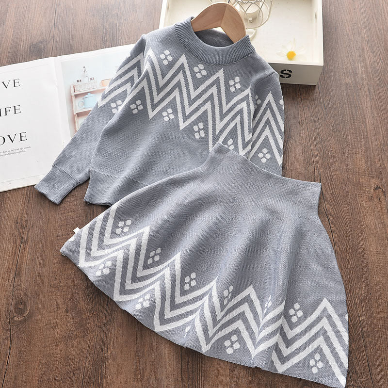 Casual Pullover Sweater And Children's Western Style Knitted Skirt GO buy
