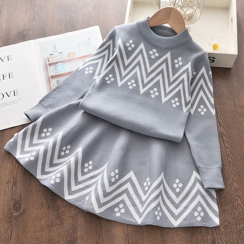 Casual Pullover Sweater And Children's Western Style Knitted Skirt GO buy
