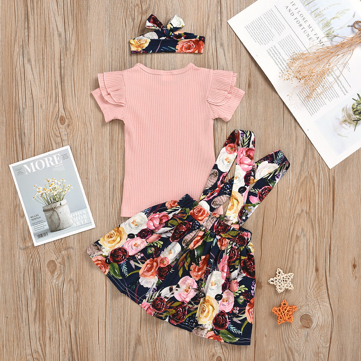 Children's Clothing Children's Summer Solid Color Pit strip Short-sleeved Top Suspender Skirt GO buy