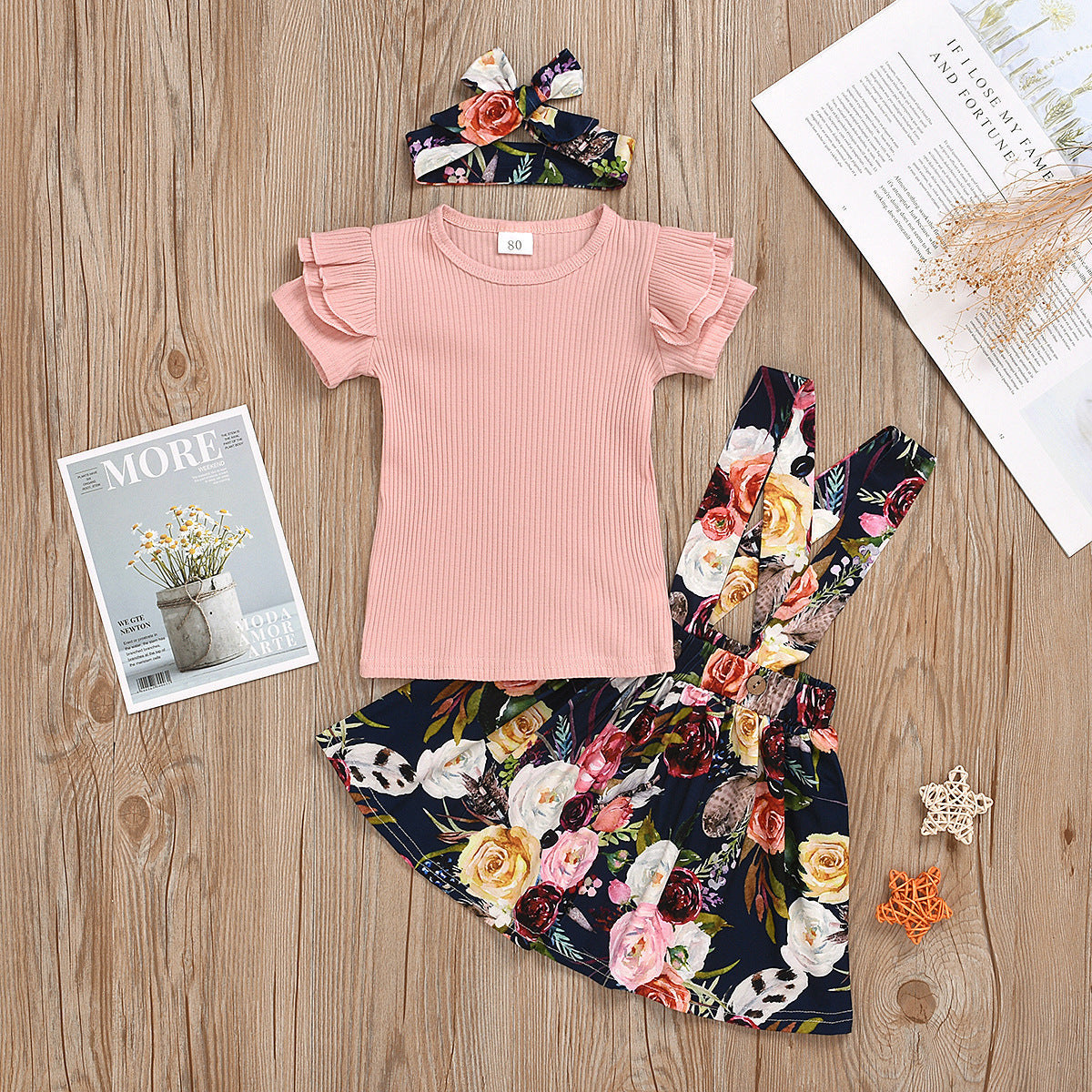 Children's Clothing Children's Summer Solid Color Pit strip Short-sleeved Top Suspender Skirt GO buy
