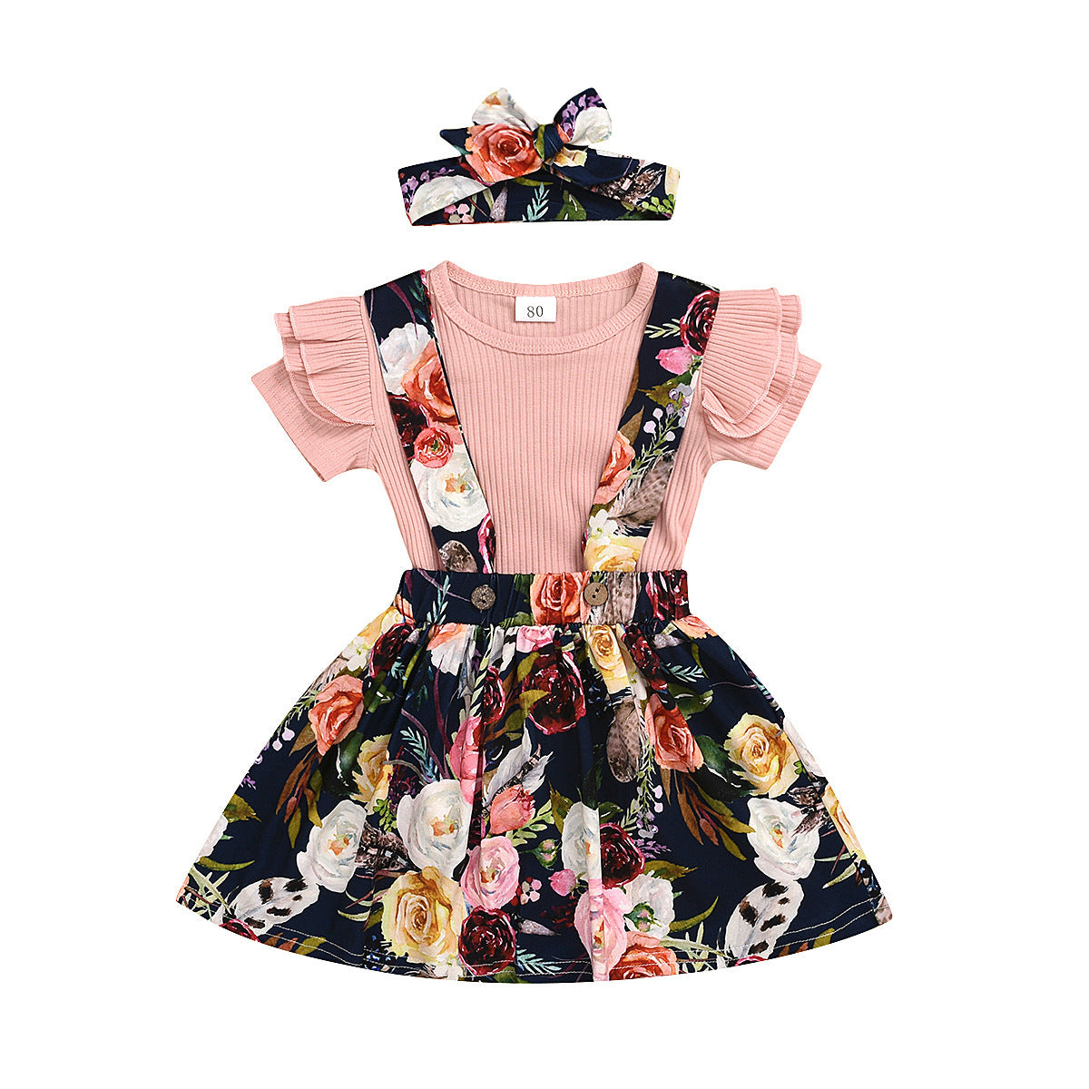 Children's Clothing Children's Summer Solid Color Pit strip Short-sleeved Top Suspender Skirt GO buy