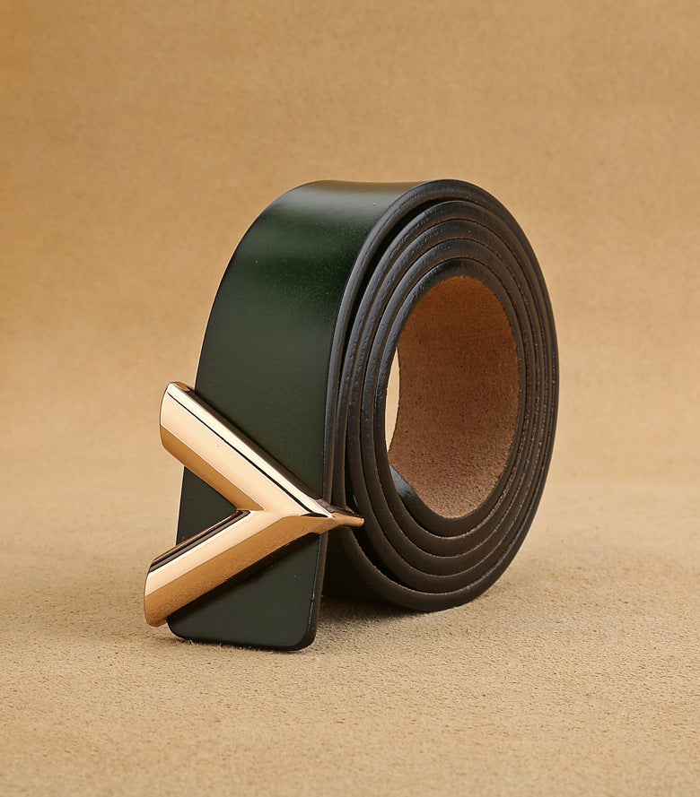 Ladies Luxury Leather Alloy V-Shaped Buckle High Quality Fashion Women's Belt GO Buy
