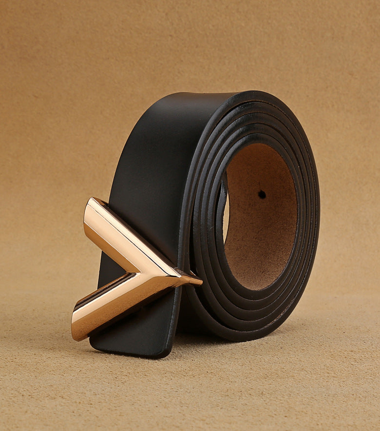 Ladies Luxury Leather Alloy V-Shaped Buckle High Quality Fashion Women's Belt GO Buy
