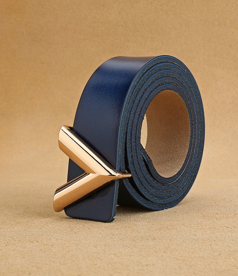 Ladies Luxury Leather Alloy V-Shaped Buckle High Quality Fashion Women's Belt GO Buy