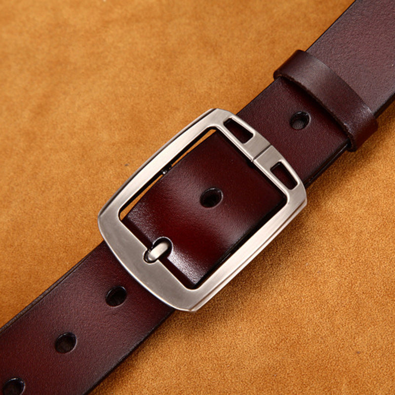 Leather Cowskin Vintage Jean Belt Pin Buckle Simple Men's Belt Wide GO Buy