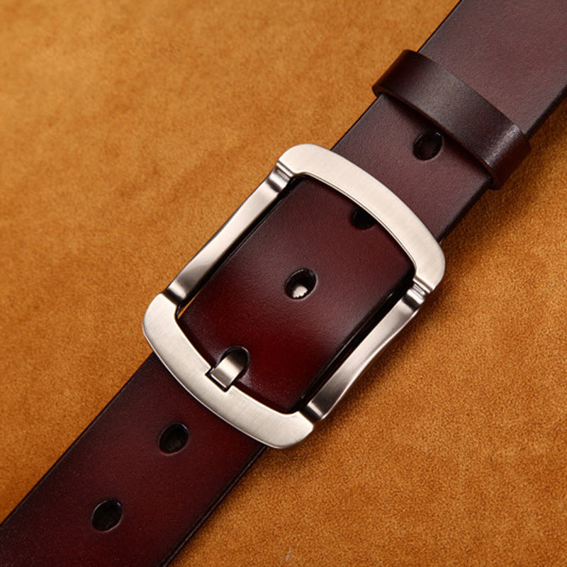 Leather Cowskin Vintage Jean Belt Pin Buckle Simple Men's Belt Wide GO Buy
