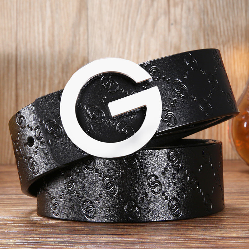 Men'S Belt Leather Middle-Aged And Young Korean Letter G Youth Belt Smooth Buckle Top Layer Pure Cowhide Belt Men GO Buy