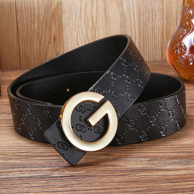 Men'S Belt Leather Middle-Aged And Young Korean Letter G Youth Belt Smooth Buckle Top Layer Pure Cowhide Belt Men GO Buy