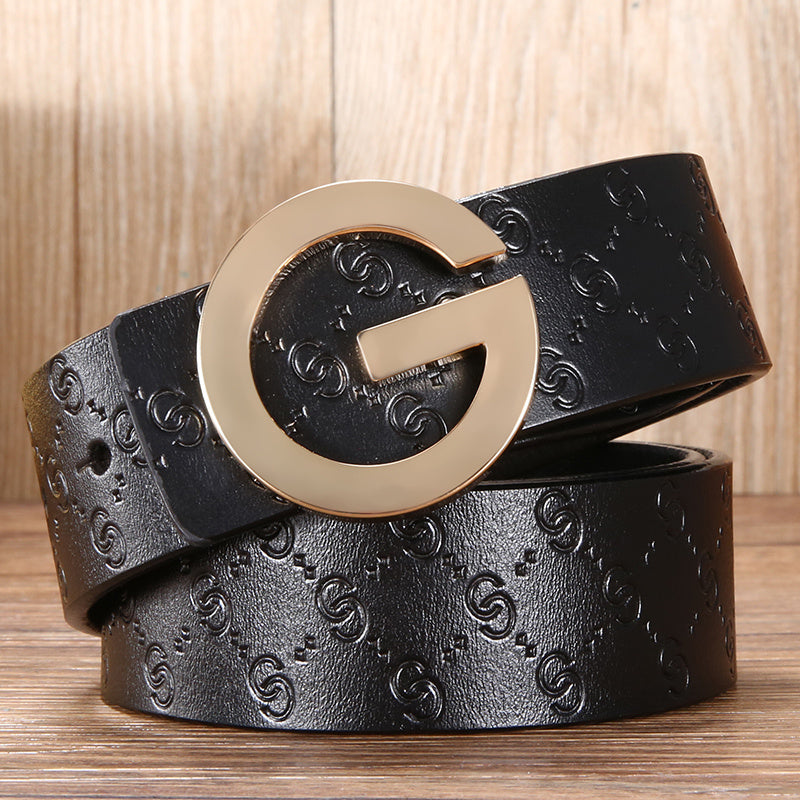 Men'S Belt Leather Middle-Aged And Young Korean Letter G Youth Belt Smooth Buckle Top Layer Pure Cowhide Belt Men GO Buy