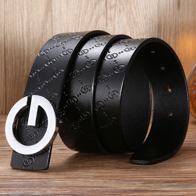 Men'S Belt Leather Middle-Aged And Young Korean Letter G Youth Belt Smooth Buckle Top Layer Pure Cowhide Belt Men GO Buy