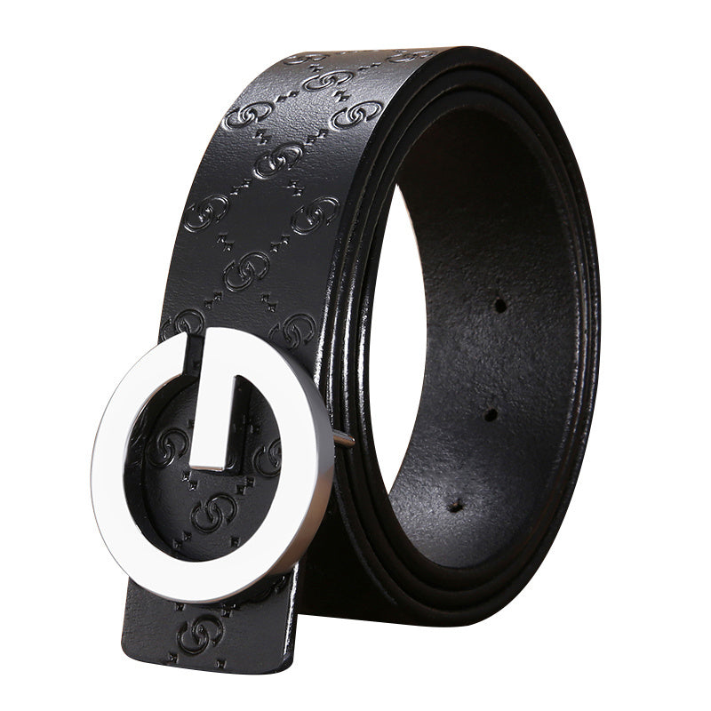 Men'S Belt Leather Middle-Aged And Young Korean Letter G Youth Belt Smooth Buckle Top Layer Pure Cowhide Belt Men GO Buy