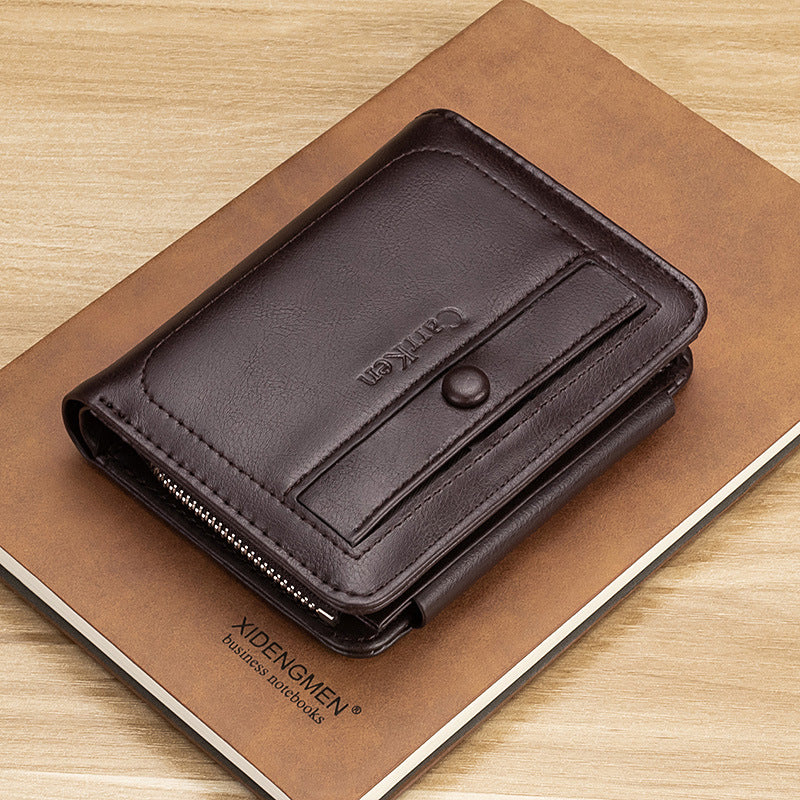 Retro Men's Short Wallet European and American Trend Tri-fold Card Holder GO Buy