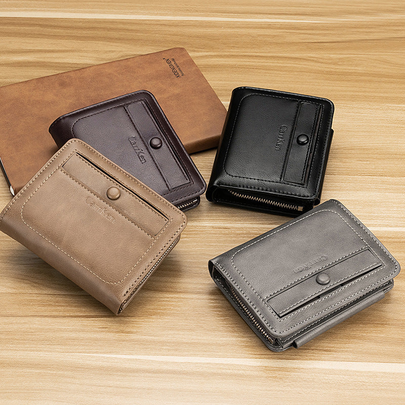 Retro Men's Short Wallet European and American Trend Tri-fold Card Holder GO Buy