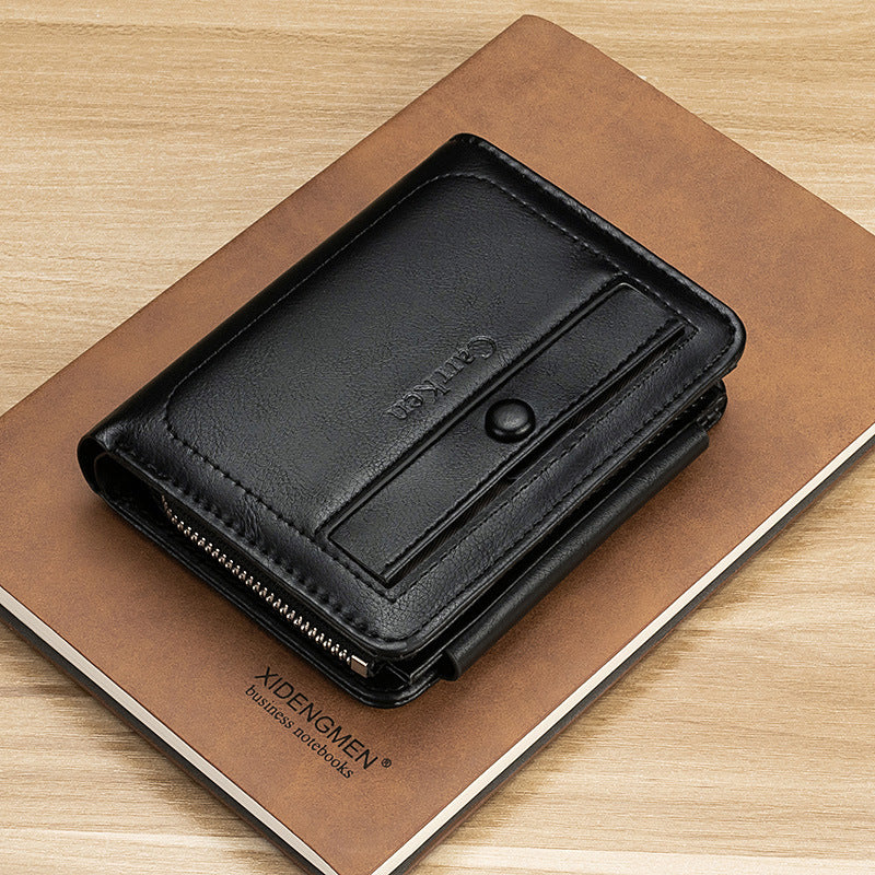 Retro Men's Short Wallet European and American Trend Tri-fold Card Holder GO Buy