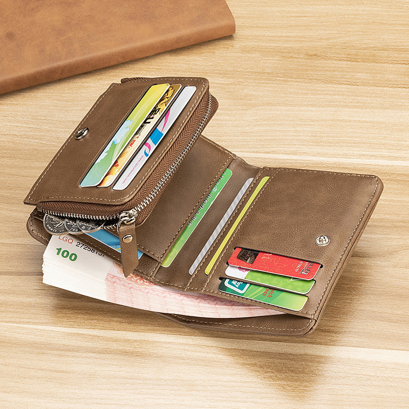 Retro Men's Short Wallet European and American Trend Tri-fold Card Holder GO Buy