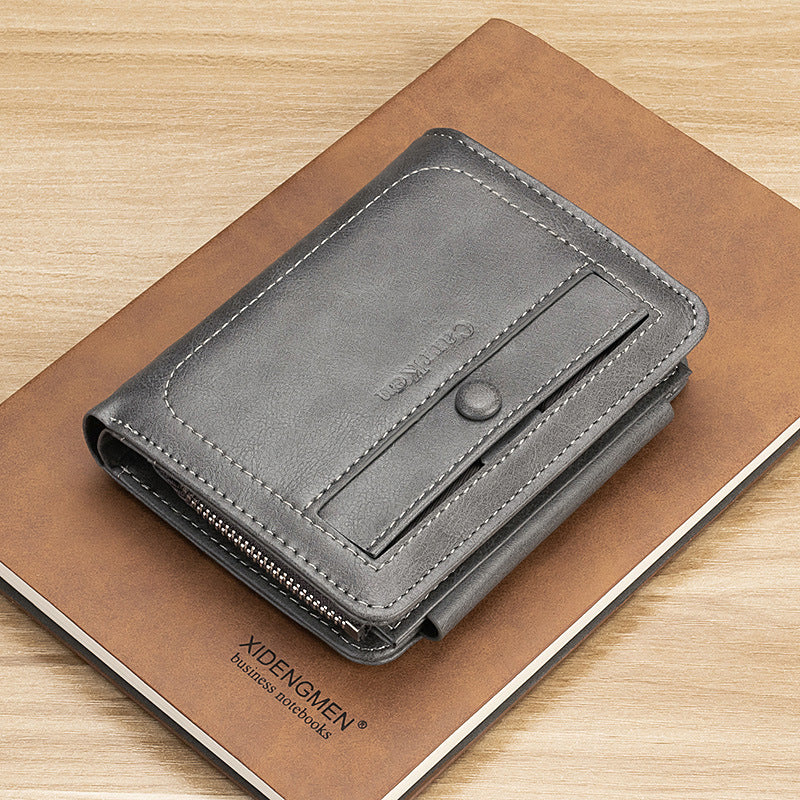 Retro Men's Short Wallet European and American Trend Tri-fold Card Holder GO Buy