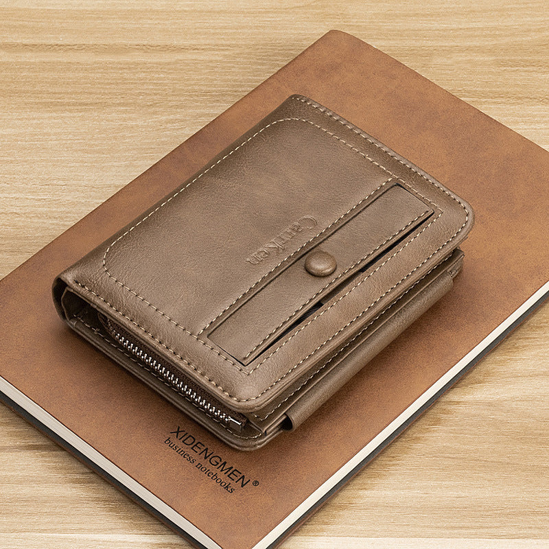 Retro Men's Short Wallet European and American Trend Tri-fold Card Holder GO Buy