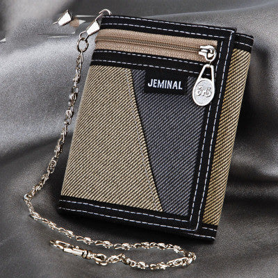 Men's Contrasting Color Casual Canvas 3 Fold Short Wallet GO Buy