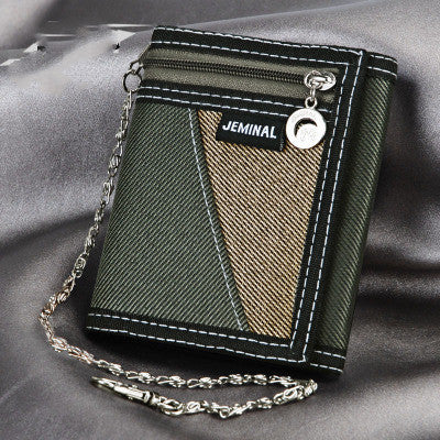 Men's Contrasting Color Casual Canvas 3 Fold Short Wallet GO Buy