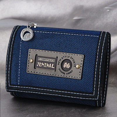 Men's Contrasting Color Casual Canvas 3 Fold Short Wallet GO Buy