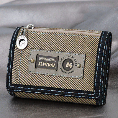 Men's Contrasting Color Casual Canvas 3 Fold Short Wallet GO Buy