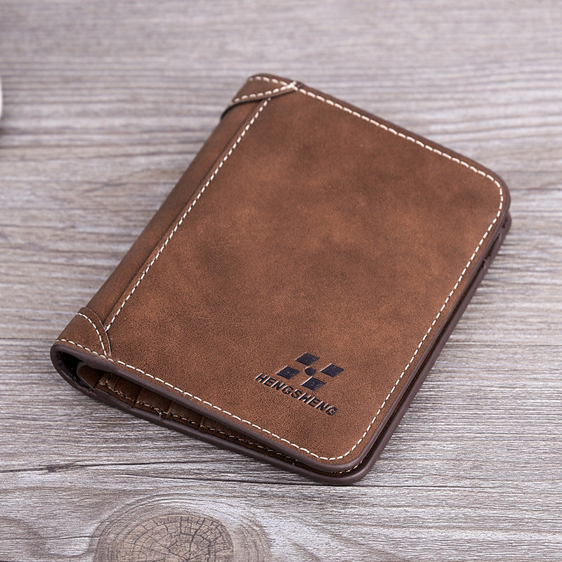 Men's Wallet Short Frosted Leather Wallet Retro Tri-fold Vertical Wallet With Multi-card Slots GO Buy