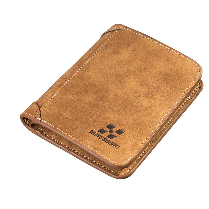 Men's Wallet Short Frosted Leather Wallet Retro Tri-fold Vertical Wallet With Multi-card Slots GO Buy
