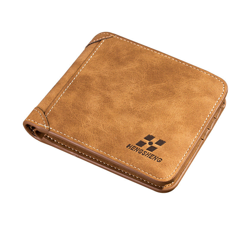 Men's Wallet Short Frosted Leather Wallet Retro Tri-fold Vertical Wallet With Multi-card Slots GO Buy