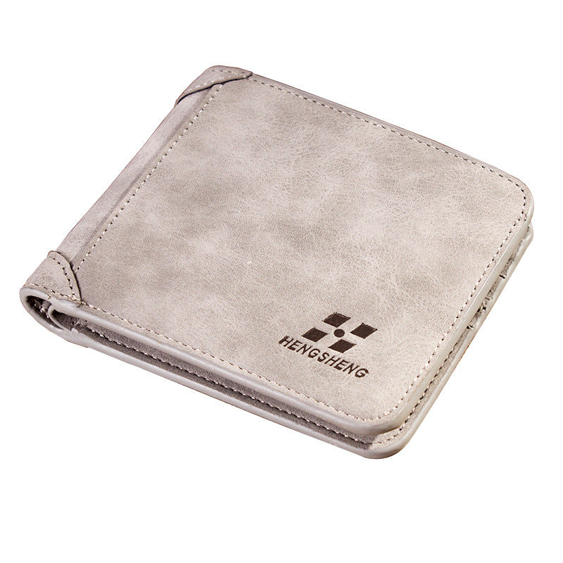 Men's Wallet Short Frosted Leather Wallet Retro Tri-fold Vertical Wallet With Multi-card Slots GO Buy